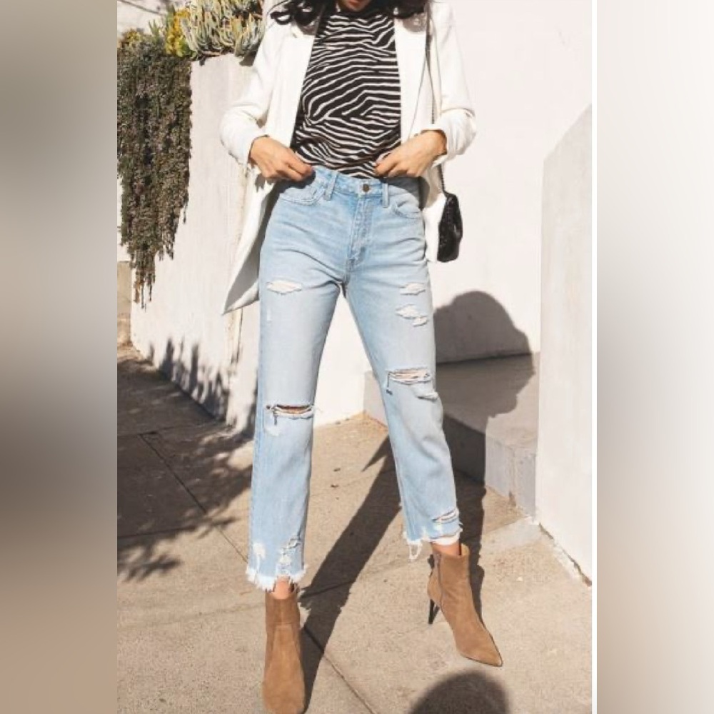 Flying Monkey Light Blue Ripped Ankle Jeans